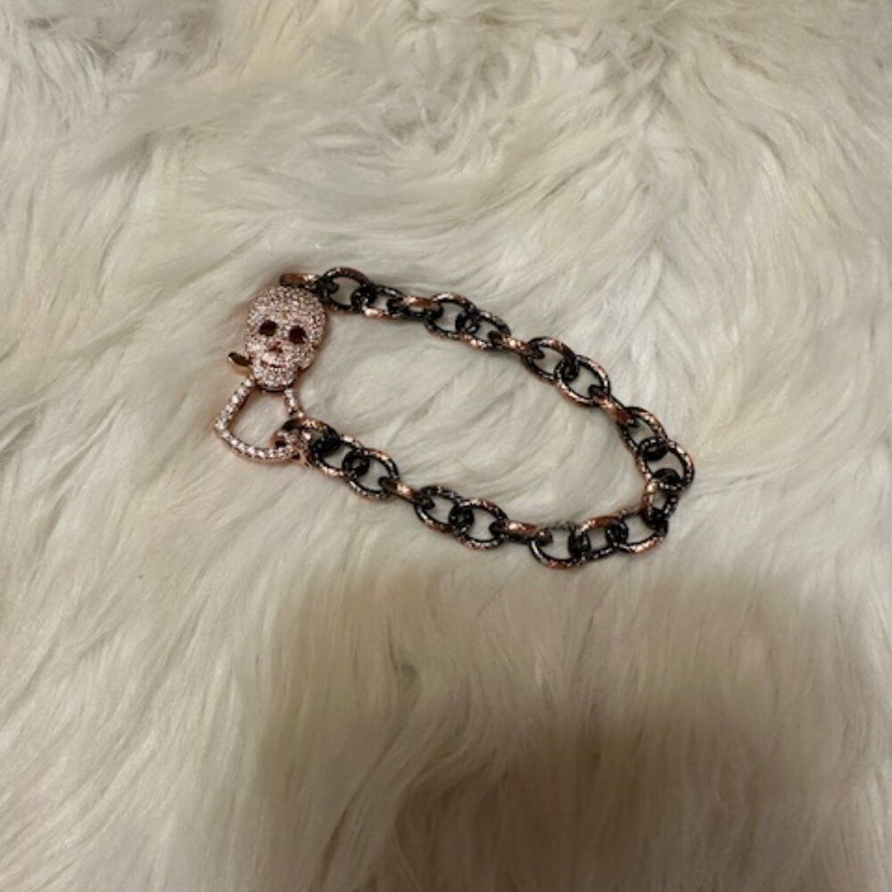 Skull Gunmetal and Rose Gold Link Bracelet   8167  New